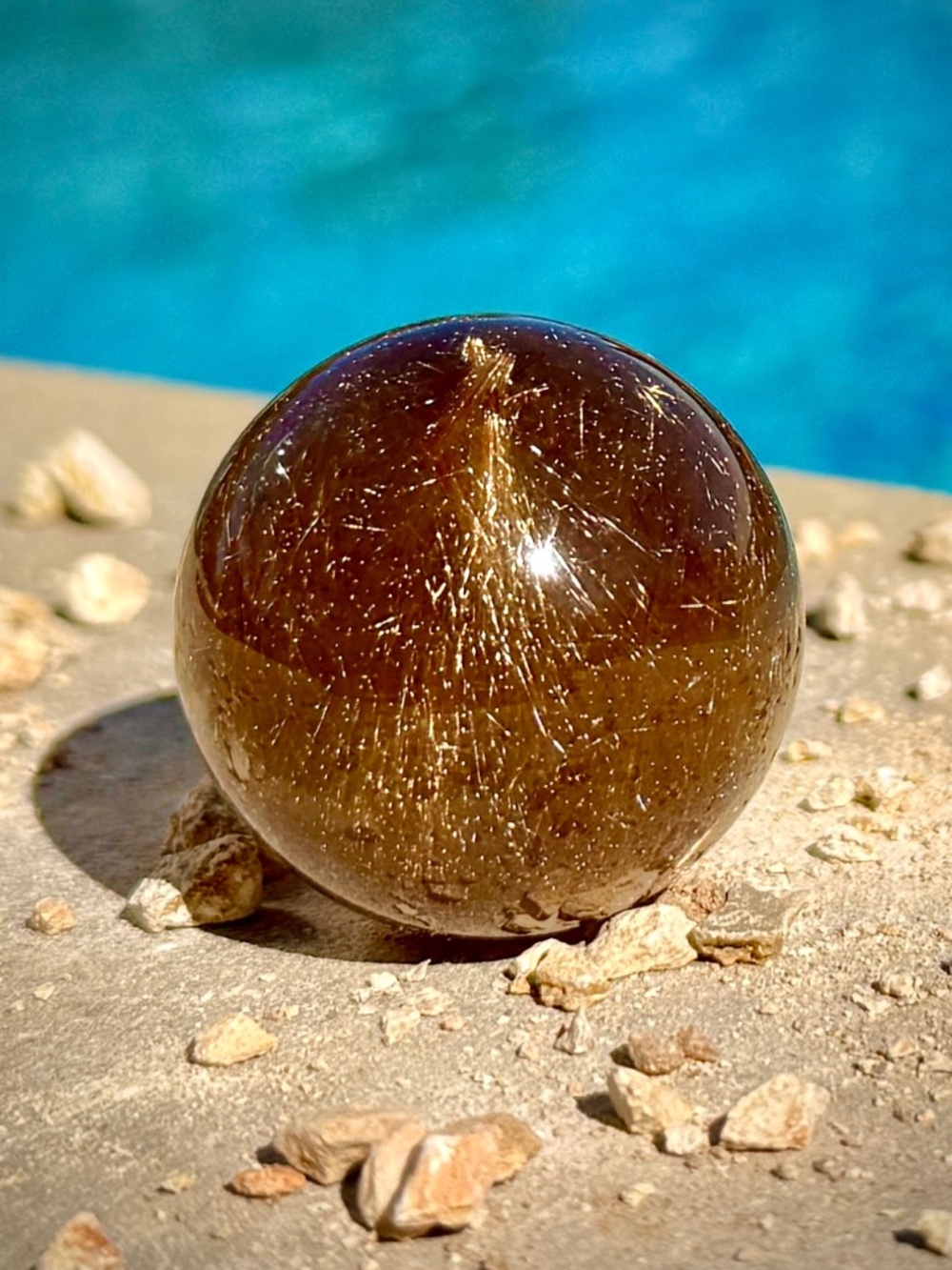 AAA+ Brazilian Bahia Smoky Quartz Golden Rutile Crystal Sphere